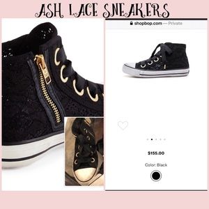 Ash Black Lace Sneaker Booties w/ Grommets, sz 40